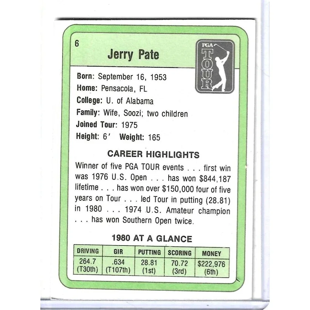 1981 PGA Tour Golf Trading Card #6 Jerry Pate Signed Vintage
